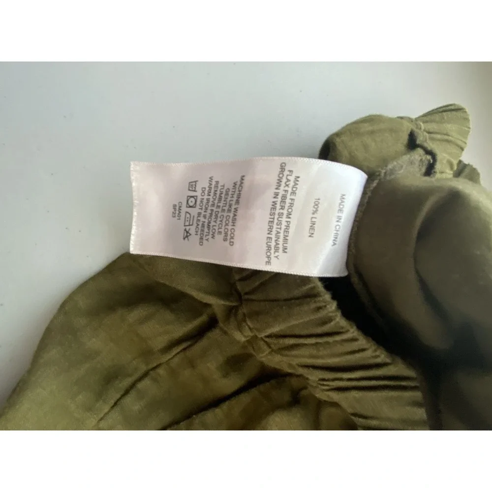 Quince Pants Size S Dark Olive 100% European Linen Elastic Waist Pockets Relaxed